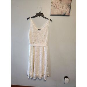 Tahari Arthur S Levine Women's White Lace Dress Size 14 Ivory Cream Knee Length